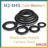 ◊๑✈ 1/2/5/10/ 20/ 50/ 100pcs DIN125 Grade 8.8 Black Carbon Steel Flat Washer Plain Gasket M2 M2.5 M3 M4 M5 M6 M8 M10 M12 M14 M16-M45