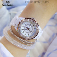 BS Bee Sister Hot Sale Women S Watches Imported Rhinestone Diamond Encrusted Fashion Luxury Watch Waterproof Ceramic Strap Alloy Case Quartz Wristwatches Elegant Gifts For Women - White ซื้อทันทีเพิ่มลงในรถเข็น