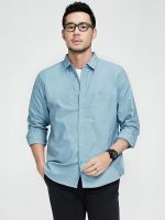 Germusch pure cotton mens oxford long-sleeved shirt spring and autumn large size loose casual blue shirt jacket mens clothing 【SSY】