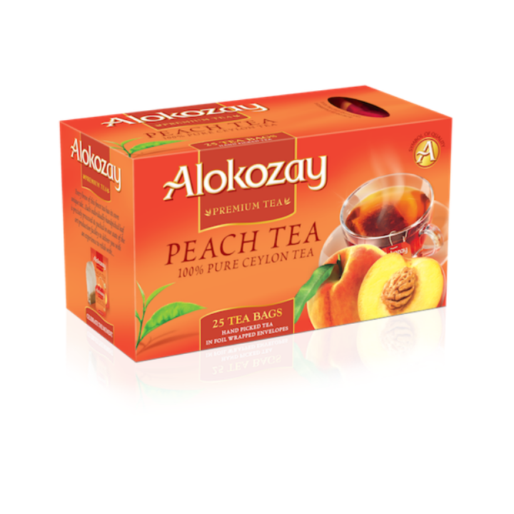 Alokozay Peach Tea 100 Pure Ceylon Black Tea 25 Tea Bags in Foil
