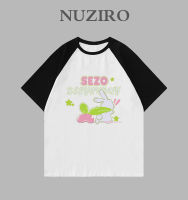 NUZIRO เสื้อยืดแขนสั้นลายกระต่ายแบบเกาหลีสำหรับผู้หญิง,เสื้อยืดแขนสั้นพิมพ์ลายคู่โดพามีน