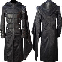 คอสเพลย์ยุคกลาง Steampunk เครื่องแต่งกายผู้ชายวิคตอเรียโกธิค T Rench Coat แจ็คเก็ตเสื้อกันหนาวหมวกออกแบบเสื้อคลุมเครื่องแบบฮาโลวีนแต่งตัว