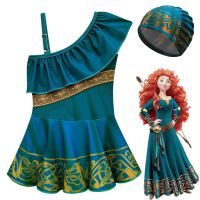 ชุดว่ายน้ำวันพีชการ์ตูนกล้าหาญ Merida ชุดว่ายน้ำโพลีเอสเตอร์สำหรับเด็กผู้หญิงชุดเดรสชุดว่ายน้ำวันพีชสะพายข้างสำหรับวันหยุดฤดูร้อน20252 0000