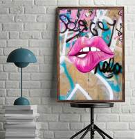 Graffiti Lips Pop Culture Wall Art โปสเตอร์สีชมพูพิมพ์สำหรับตกแต่งบ้านห้องนอนสำนักงานสร้างแรงบันดาลใจ Wall Art