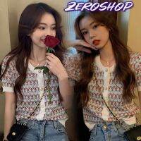 Zero SHOP?พร้อมส่ง?(Zero-1926)เสื้อไหมพรมแขนสั้น ลายดอกไม้สไตล์เกาหลี สวยมากไม่มีไม่ได้แล้ว