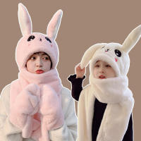 （HOT) หมวกเด็กหญิงเด็กชายฤดูหนาวอบอุ่นน่ารักกระต่ายหูหมวกเด็กผู้ใหญ่พ่อแม่ลูกผ้าพันคอถุงมือ