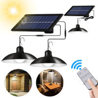 Solar Pendant Light IP65 Waterproof LED Lamp Double Head Solar Lamp With Remote Control For Outdoor Indoor Garden Yard Shed Barn