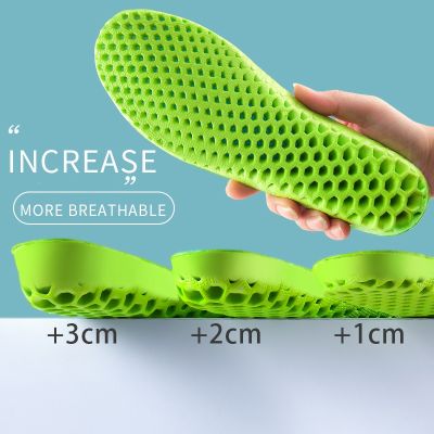 ☈ Height Increase Insoles for Men Women 1/2/3 Cm Up Invisiable Mesh Deodorant Breathable Cushion Shock Absorption Pads Green Color
