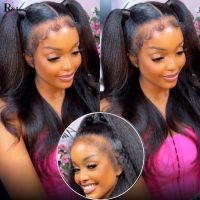 RULINDA 4C Edges Baby Hair Kinky Straight 13X4 Lace Front Wigs HD Transparent Lace Front Human Hair Wigs with Curly Baby Hair