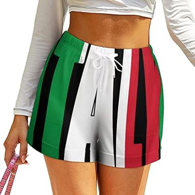 Italy Italian Country Flag Printed High Waisted Beach Shorts for Women Elastic Casual Summer Shorts