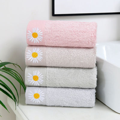 34x76cm Bamboo Fiber Cotton Daisy Flower Embroidery Soft Couple Family Bathroom Adult Hand Towel