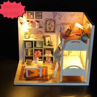 Kids Castle โมเดลบ้านไม้ของเล่น DIY ห้องนอนคุณหนู ประดับตกแต่งเฟอร์นิเจอร์ บ้านตุ๊กตา แถมฝาครอบกันฝุ่น