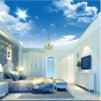 Custom Mural Blue Sky เมฆสีขาว Dandelion หลังคาเพดานเครื่องประดับ3d วอลล์เปเปอร์ภาพจิตรกรรมฝาผนัง,Living Room Tv ผนังห้องนอน