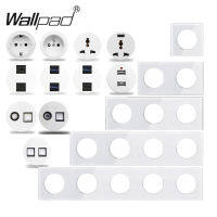 Wallpad L6แก้วคริสตัลสีขาวสวิตช์ไฟติดผนัง EU ซ็อกเก็ตฝรั่งเศส USB Charger RJ45โมดูล CAT6 DIY รวมกันฟรี