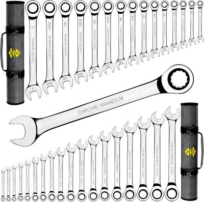 TOOLGUARDS 33pcs Ratcheting Wrench Set - Large wrench set metric and standard - Complete wrench set 33-Pcs Metric/Inch Tool Roll