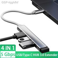 Hjghfhf 4 1 USB/ชนิด C ฮับ USB 3.0รางช่องยูเอสบีขยายความเร็วสูงสำหรับอุปกรณ์เสริมฮับพอร์ต