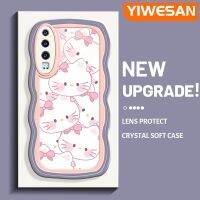 YIWESAN เคสสำหรับ Huawei P30 P30โปร P30ไลท์เคสลายการ์ตูนสีชมพูเฮลโลคิตตี้สีสันสดใสขอบครีมป้องกันเลนส์กล้องน่ารักเคสนิ่มกันกระแทกเคสโทรศัพท์โปร่งใสใสเคสซิลิโคนใส