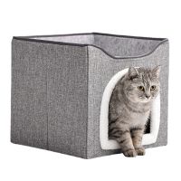 Pet Bed for Indoor , Covered Pet Cave Beds &amp; Furniture with Scratch Pad and Hideaway Hut, Washable Pet Bed