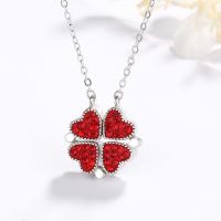 KOFSA New 925 Sterling Silver Necklaces For Women Red Blue Sided Zircon Heart Four Clover Pendant Jewelry Lady Engagement Gifts