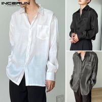 Incerun เสื้อเชิ้ตแฟชั่นสําหรับผู้ชายแขนยาวสีพื้นสไตล์เกาหลี