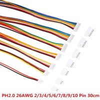 20PCS / 10Sets JST 2.0 PH Connector Male Female PH2.0 2/3/4/5/6/7/8/9/10P Pins Plug With Wires Cables Socket 300MM 26AWG New