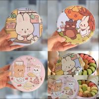 Cute Cartoon Bear＆Rabbit Empty Round Tinplate Box Small Candy Cookie Container Sundries Jewelry Organizer Storage Can Home Decor Storage Boxes