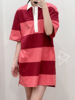 Uniqlo designer style womens wide striped POLO collar dress short-sleeved mid-length skirt 23 spring and summer 458637