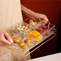 [COD] creative home glass plate grid fruit fork nut platter dried snack