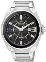 นาฬิกาข้อมือผู้ชาย CITIZEN Eco-Drive รุ่น AW1021-51E ขนาดตัวเรือน 44 มม. หน้าปัดสีดำ ตัวเรือน /สาย Stainless Steel สีเงิน