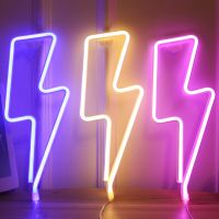 LED Neon Lightning Shaped Sign Flash Neon Table Light USB Battery Operated For Home Party Wall Decorative Hanging Night Lamp Bulbs  LEDs HIDs