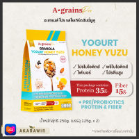 A-grains Pro ??โยเกิร์ตน้ำผึ้งผสมยูสุ กราโนล่า สูตร โปรไบโอติกส์ พรีไบโอติกส์ โปรตีน และไฟเบอร์ บรรจุ ถุงละ 250g.