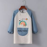 【DT】hot！ Custom Name Sleeve Smock Childrens Bib Kids Boys Painting Apron Baby Feeding Bibs