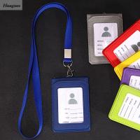 HUAGUES Dompet Koin ผู้ชายหนัง PU ที่ใส่บัตรบัตรโดยสารสำหรับนักเรียนที่ใส่บัตรที่จัดระเบียบโต๊ะที่ต้องพร้อมสายคล้องบัตร