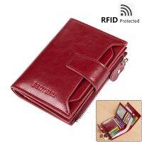 กระเป๋าใส่เงินหนังแท้สำหรับผู้หญิงกระเป๋าสตางค์สีแดงมีซิป RFID กระเป๋าสตางค์กระเป๋าคลัตช์หรูหรากระเป๋าใส่เหรียญกระเป๋าเก็บบัตรขนาดเล็กสำหรับผู้หญิง