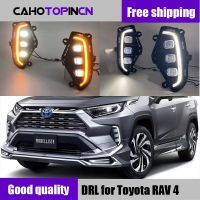 For Toyota RAV 4 RAV4 2019-2020 LED DRL HEADLIGHT Waterproof Car DRL fog lamp With Yellow Turn Signal style foglights headlights Projector Mounts