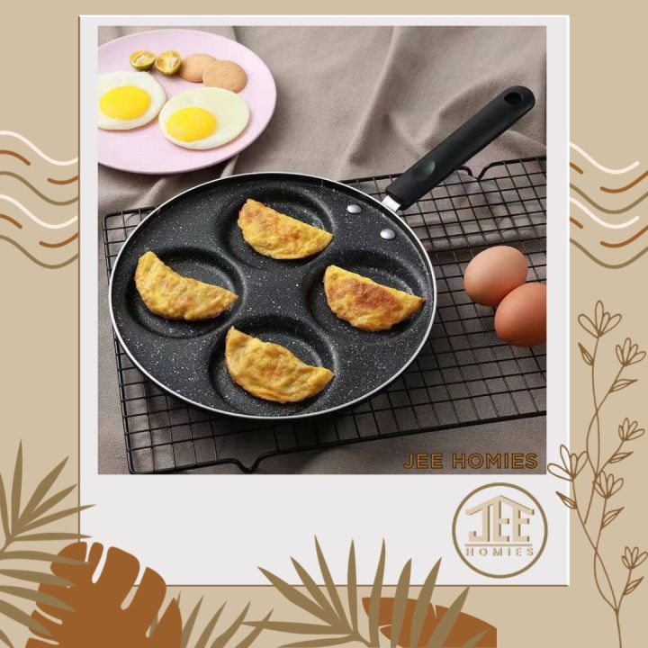 4 Hole Omelet Pan Pot Kitchen for Burger Egg Ham Pancake Maker Handle Non- stick