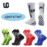 【jw】▽□✢  6Pairs/Lot 2023 New ANTI SLIP Tapedesign Football Socks Mid Calf Non-Slip Soccer Sport Cycling Mens EU38-45