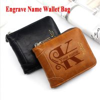 2023 Fashion Man Wallet Name Engraving Short Men Wallets Zipper Coin Pocket Photo Credit Card Holder Brand Purses Custom Bag