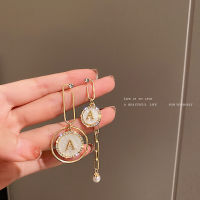 925 Silver Needle Diamond Inlaid Shell Letter A Circle Korean Personalized Asymmetric Minority Design Earrings