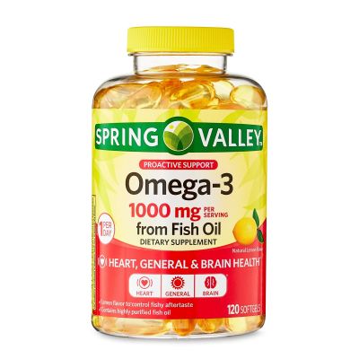 Spring Valley Proactive Support Omega-3 from Fish Oil Heart General &amp; Brain Health Dietary Supplement Softgels, 1000 mg, 120 Count
