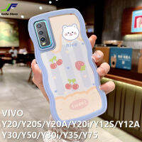 JieFie เคสโทรศัพท์หมีนำโชคสำหรับ VIVO Y20 / Y20S / Y20A / Y20i / Y12S / Y12A / Y30 / Y50 / Y30i / Y35/Y75เคสกระต่ายน่ารักทีพียูอ่อนมีสีด้านฝาหลังเคสโทรศัพท์ขอบคลื่น