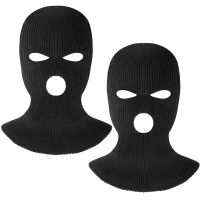 2Pcs Thermal Winter Warm Knit Beanie Balaclava Bike Mask Thermal Mask for Outdoor Sports Black