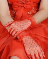 ஐ IRIDESCENT White AND Red Wedding Dress Banquet Short Glove Mesh Lace Sexy Party Accessories Aesthetical Mesh Real Photo