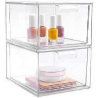 2 Pack Stackable Makeup Organizer Storage Box Storage Drawers Clear Plastic Storage Box Acrylic Bathroom Organizer