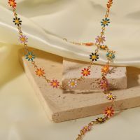 ♞✕◘ Uworld Charm 18k Gold Plated Stainless Steel Choker Necklace Set Women Colorful Daisy Chain Bracelet bijoux acier inoxidable