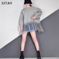 XITAO Sweatshirt Mesh Patchwork Women Casual Fashion Long Sleeve Top