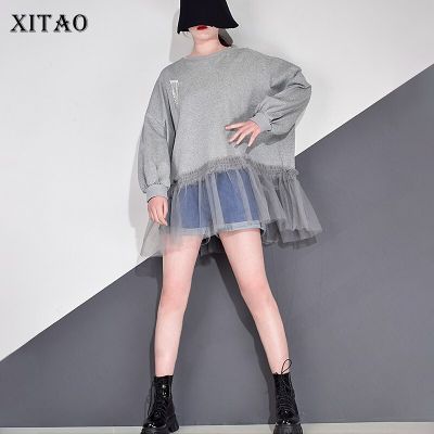 XITAO Sweatshirt Mesh Patchwork Women Casual  Long Sleeve Top