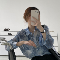 Chic ink design sense long sleeve shirt 2021 autunm Korean Fashion wind loose foreign style tops turn down collars shirts women