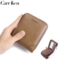 CarrKen กระเป๋าสตางค์หนังแนววินเทจของผู้ชาย,มีซิปรูดแนววินเทจสำหรับผู้ชายกระเป๋าสตางค์ใส่นามบัตร Dompet Koin กระเป๋าใส่เงิน