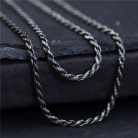 S925 Sterling Silver Twisted Necklace Chain for Men and Women Long Sweater Retro Antique Unisex Chain Original Design